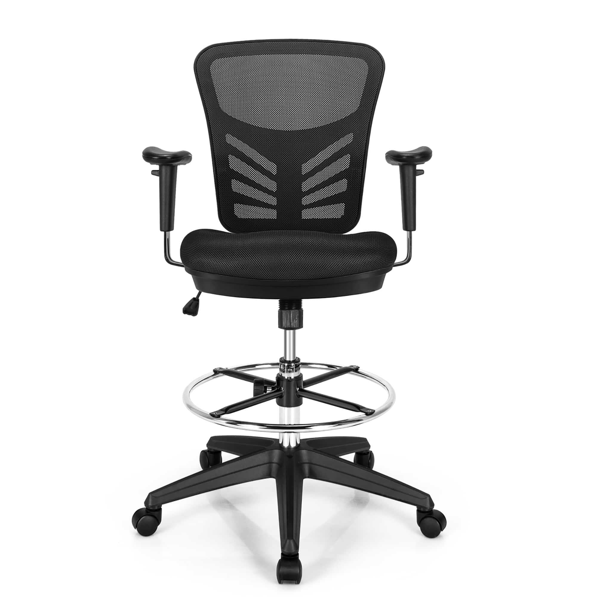 Alt View 17. Costway - Drafting Mesh Office Chair with Adjustable Armrests and Foot-Ring - Black.