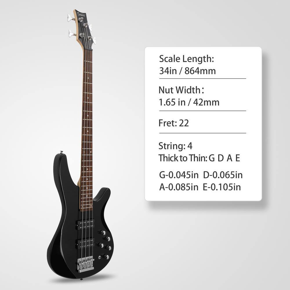 Scale Length: 34in / 864mm  
Nut Width: 1.65 in / 42mm  
Fret: 22  
String: 4  
Thick to Thin: G D A E  
G-0.045in  
D-0.065in  
A-0.085in  
E-0.105in
