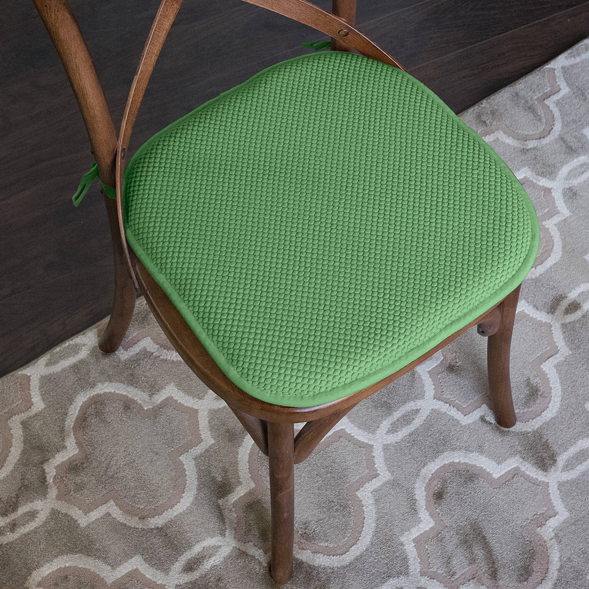 Back. Sweet Home Collection - Honeycomb Memory Foam Non-Slip 16" x 16" Chair Cushion Pad with Ties, 2-Pack - Green.