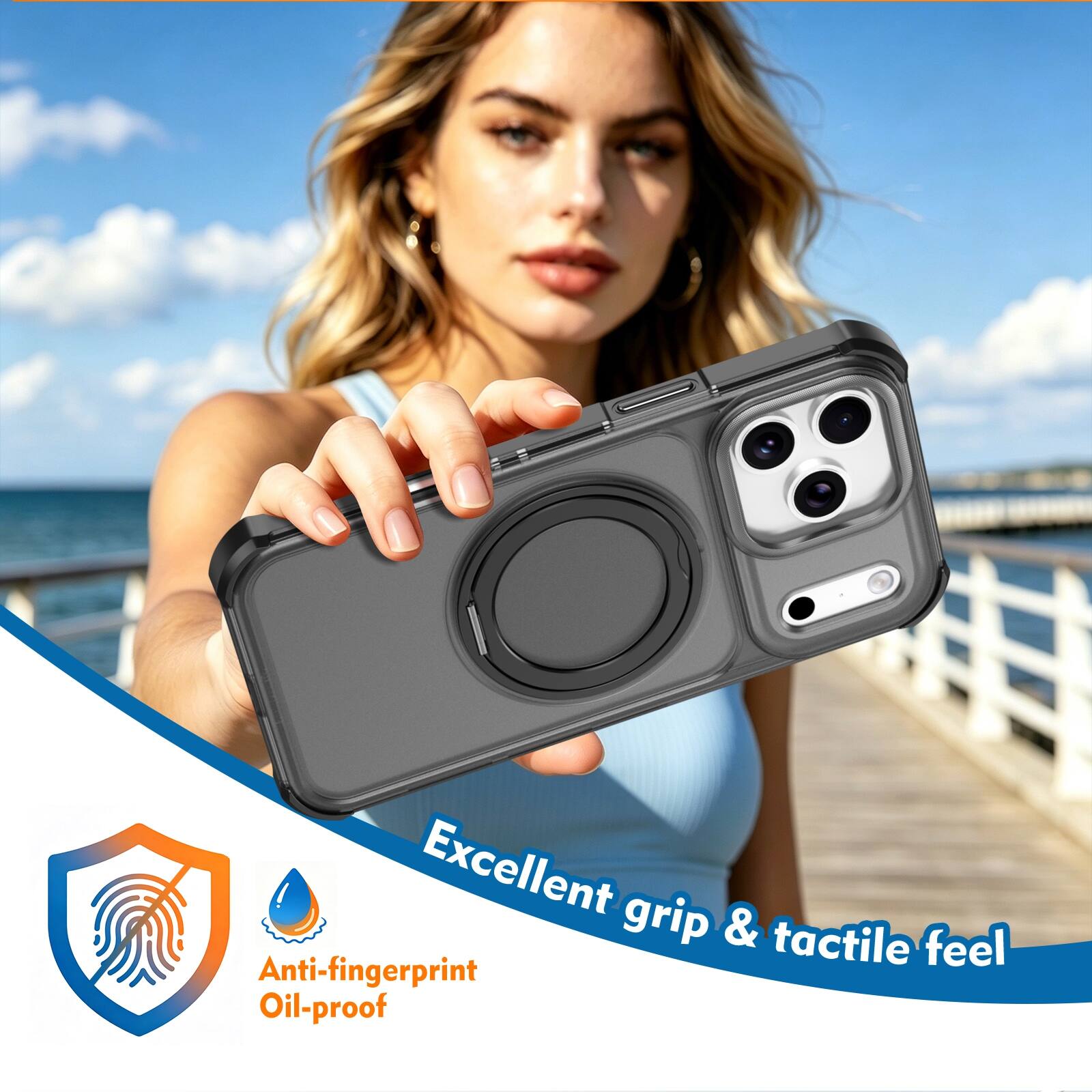 Excellent grip & tactile feel  
Anti-fingerprint  
Oil-proof