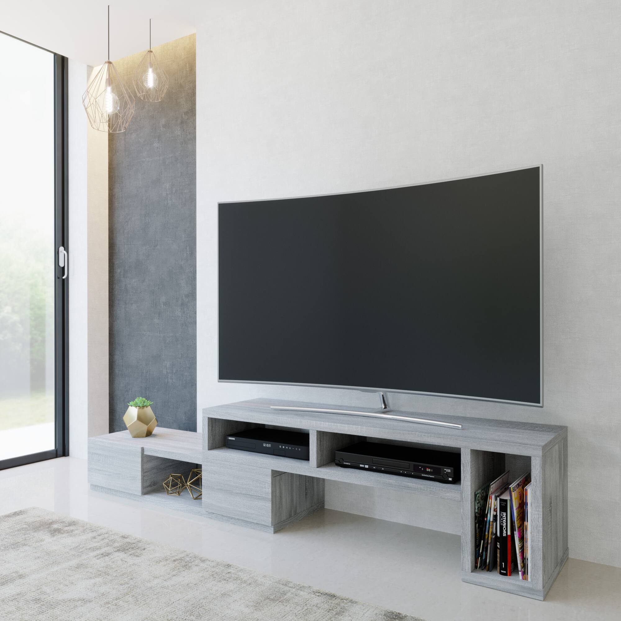 Alt View 8. GOODSILO - Adjustable TV Stand Console for TVs Up to 65 Inches with Expandable Storage and Drawers - Gray.