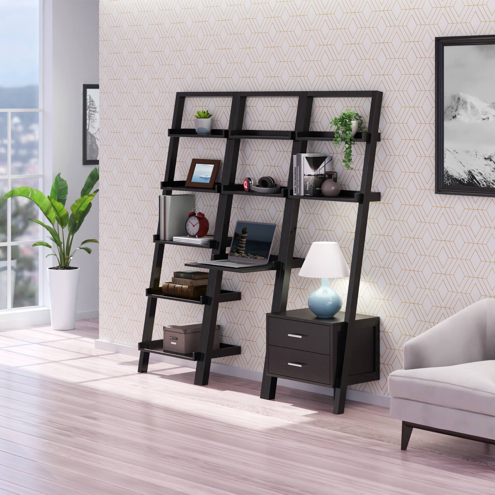 Alt View 8. Winsome Wood - Bellamy 3-Pc Leaning Desk & Shelf Set - Black.
