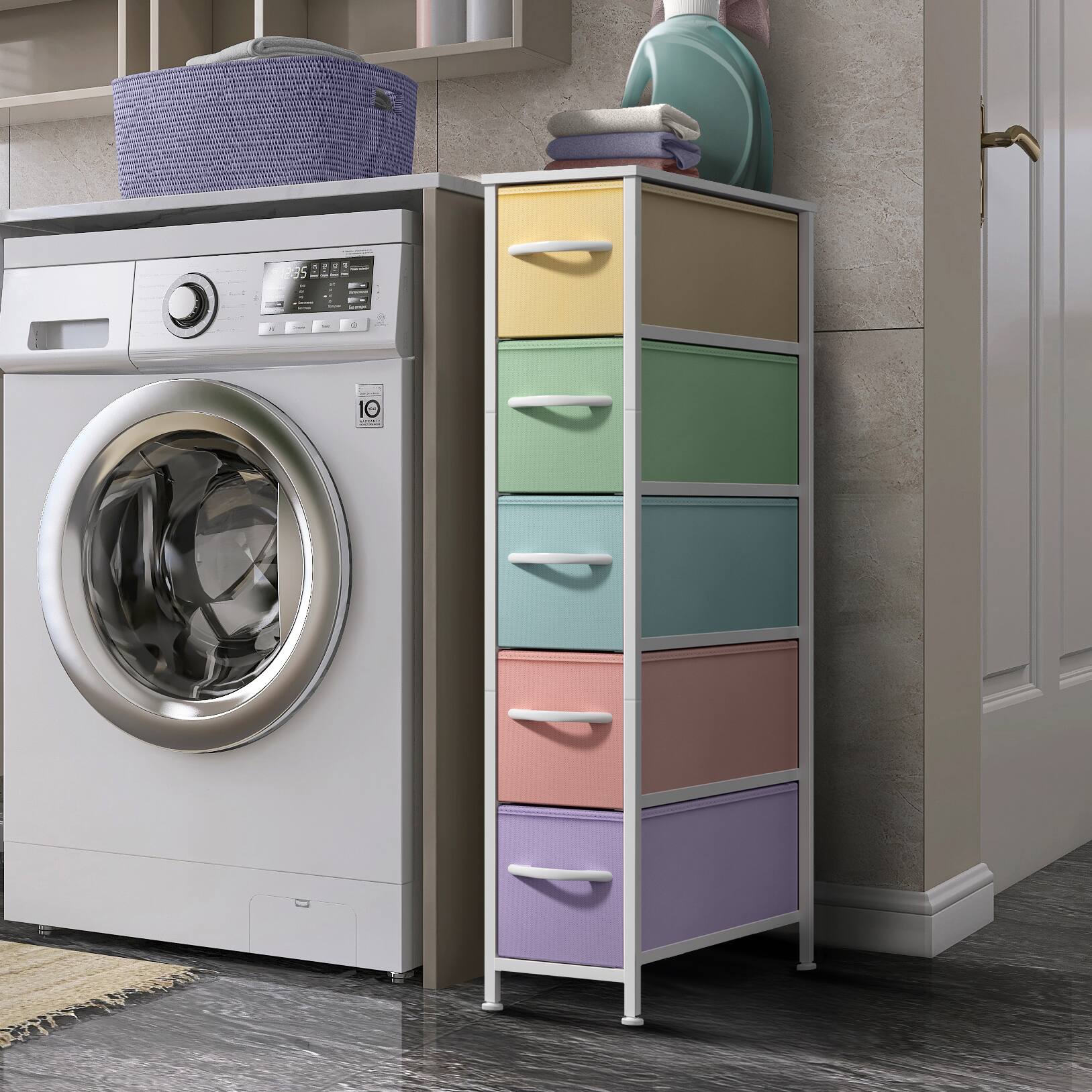 Alt View 1. Sorbus - Sorbus 5 Drawers Narrow Dresser with Steel Frame, Wood Top & Fabric Bins for Small Spaces, Closets, Bedrooms, Bathrooms - Pastel.