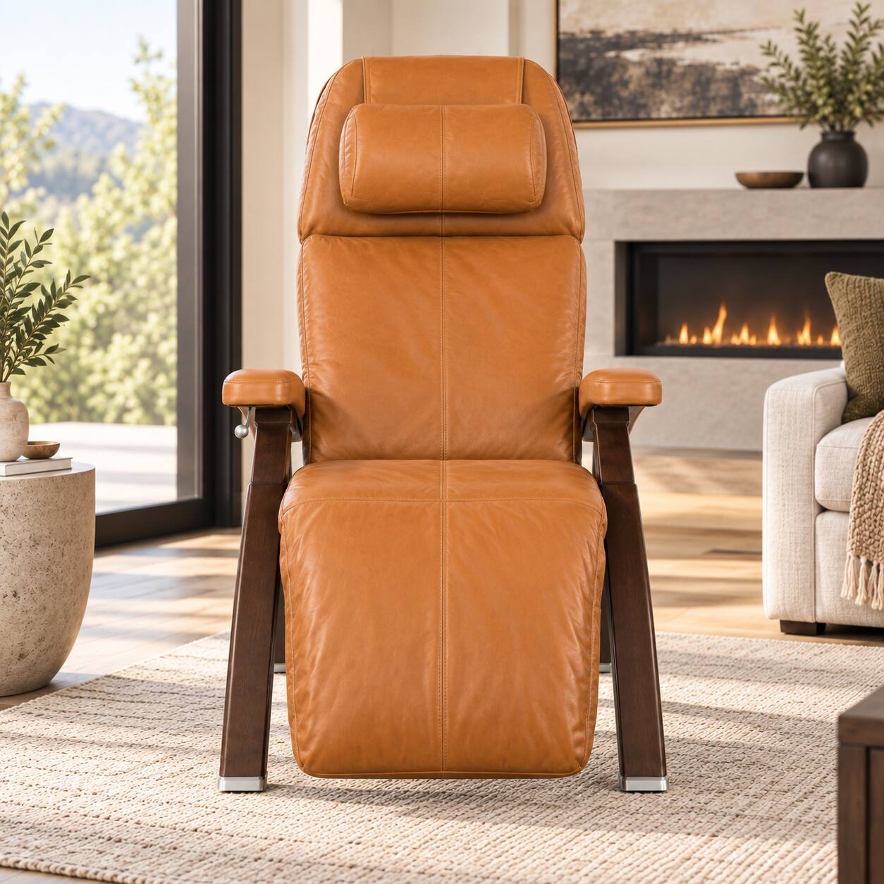 Alt View 5. Human Touch - Human Touch Perfect Chair PC-420 Classic Manual Plus Zero Gravity Recliner with Solid Wood Base - Dark Walnut / Saddle Premium Leather / Performance.