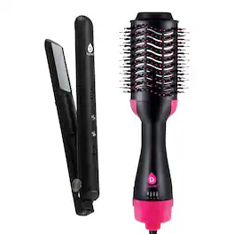 Pursonic - Style-on-the-Go Bundle – Cordless Hair Straightener & One Step Volumizer Brush - Black