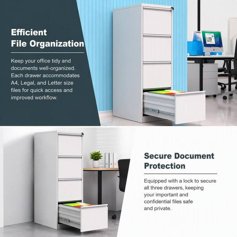 Efficient File Organization
Keep your office tidy and documents well-organized. Each drawer accommodates A4, Legal, and Letter size files for quick access and improved workflow.

Secure Document Protection
Equipped with a lock to secure all three drawers, keeping your important and confidential files safe and private.
