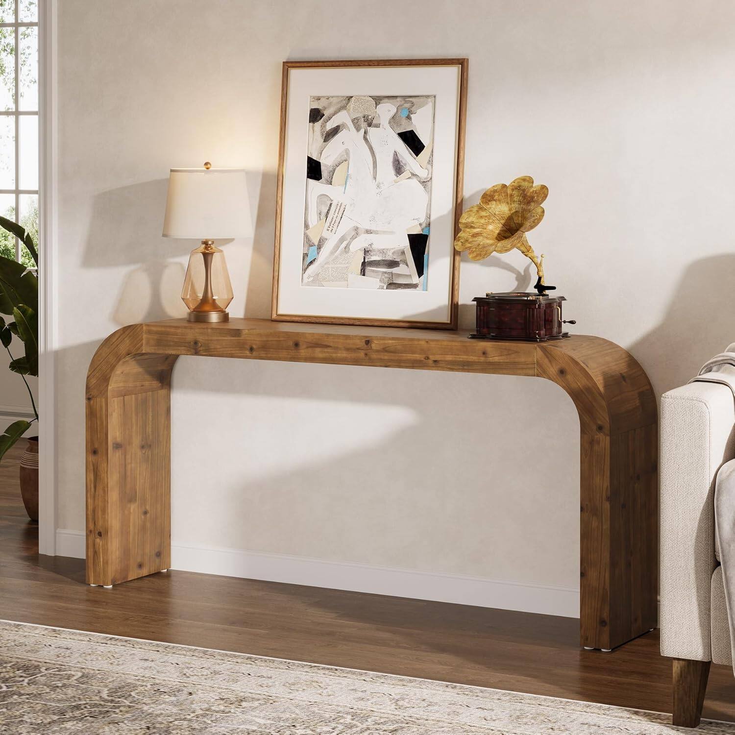 Alt View 5. Tribesigns - Solid Wood Console Table with Space-Saving Design and Rectangular Top for Entryway - Brown.