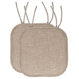Sweet Home Collection - Herringbone Stitch Memory Foam Non-Slip 16" x 16" Chair Cushion Pad with Ties, 2-Pack - Taupe