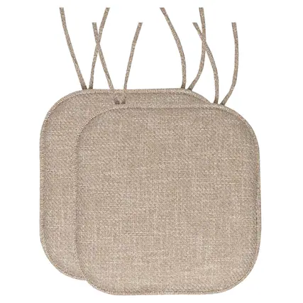 Front. Sweet Home Collection - Herringbone Stitch Memory Foam Non-Slip 16" x 16" Chair Cushion Pad with Ties, 2-Pack - Taupe.