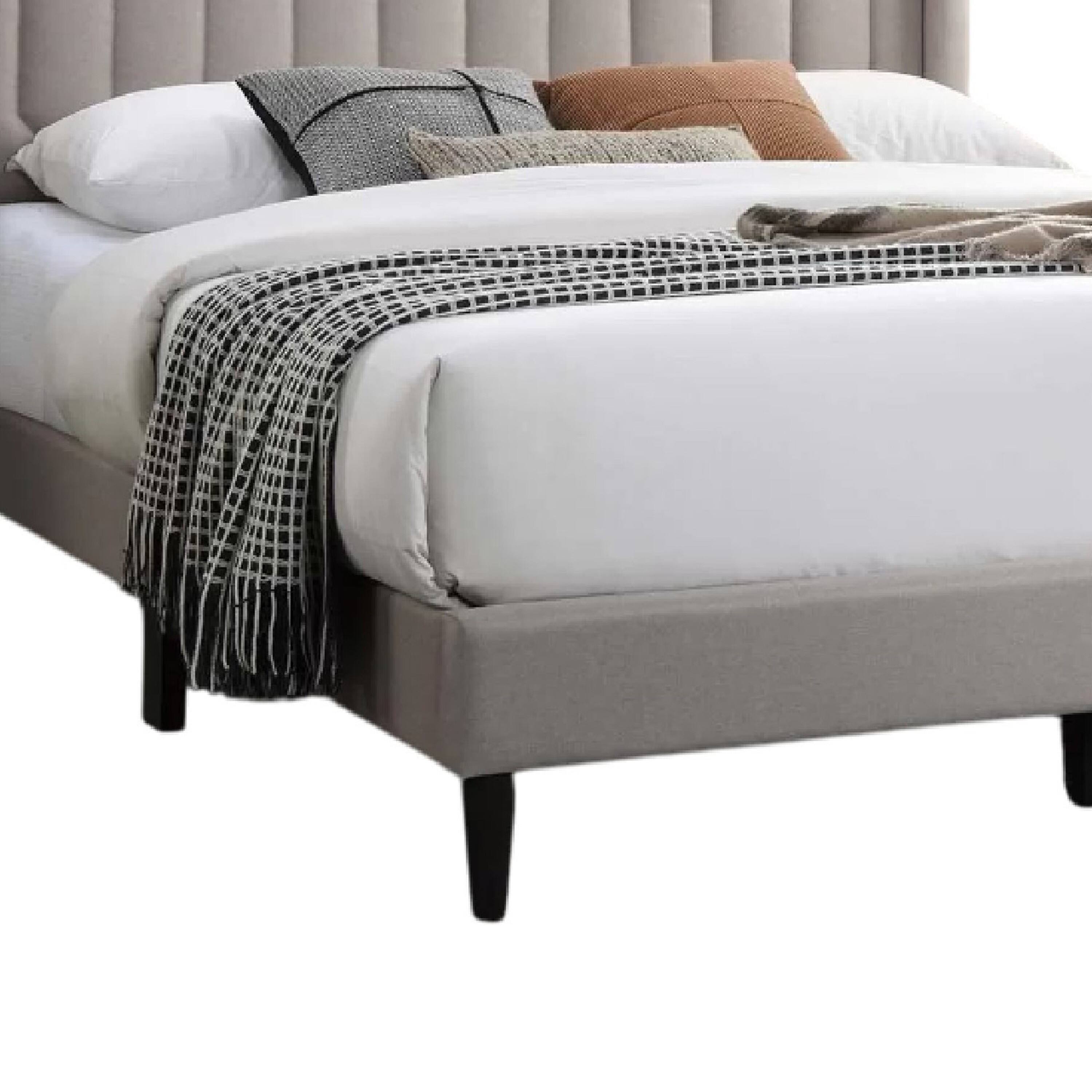 Back. Manhattan Lane - Liana Full Bed, Tufted Light Brown Burlap Upholstery, Foam Padding - Light Brown, Black.