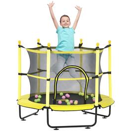 Qaba - 4.6' Trampoline, 55 Inch Trampoline, Safety Enclosure, Ball Pit, Indoor Outdoor Use - Yellow