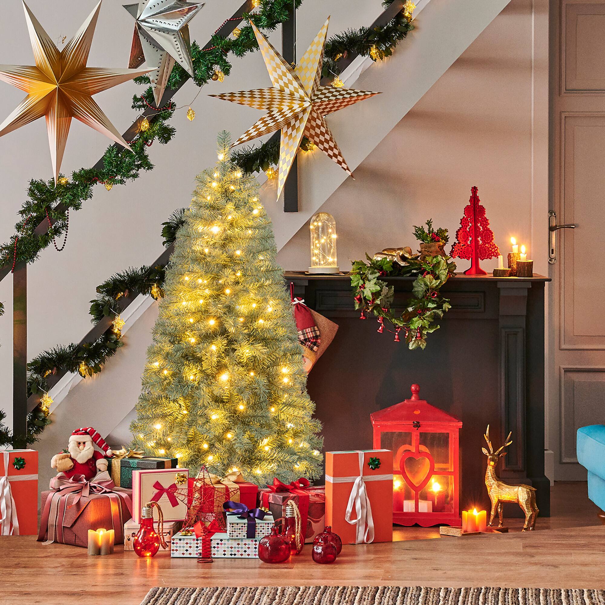 Alt View 4. Gymax - Gymax 4.5 FT Artificial Xmas Tree w/256 Branch Tips 100 LED Lights 9 Lighting Modes - Blue.