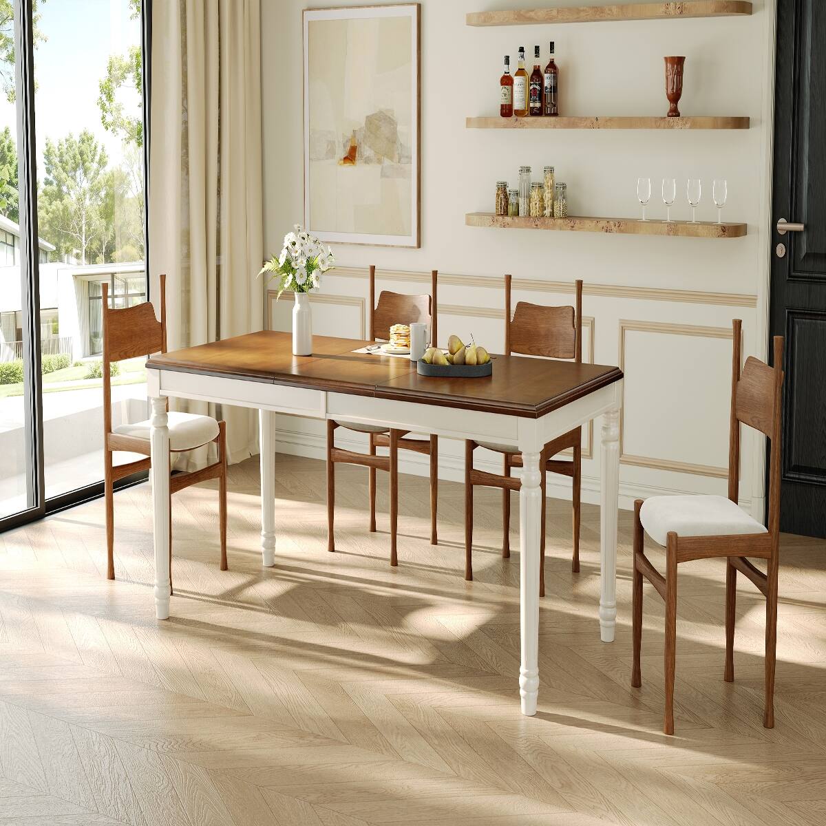 Left. Loheer - Loheer Rectangular Dining Table with Turned Legs, Natural Wood Style for Dining Room and Kitchen - Natural.
