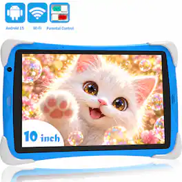 FEONAL - Kids Tablet, Android 15, 64GB, Dual Camera, Preinstalled Kid Apps, Parent Control, Educational Stand - Blue