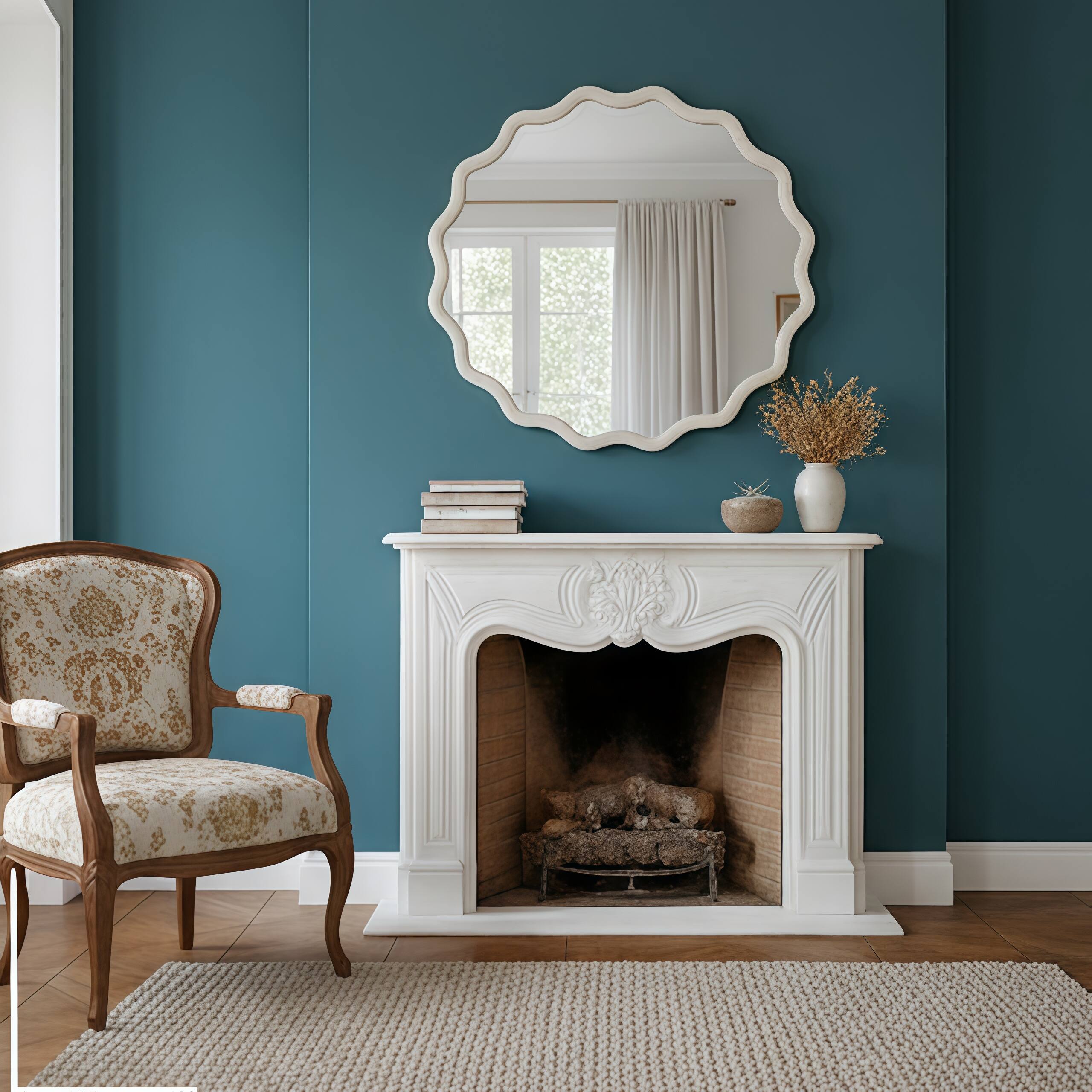 Alt View 1. MERAVOM - Round Wavy Wall Mirror, 30" Circle Boho Scalloped Mirror for Bedroom, Bathroom, Living Room, Entryway - White.