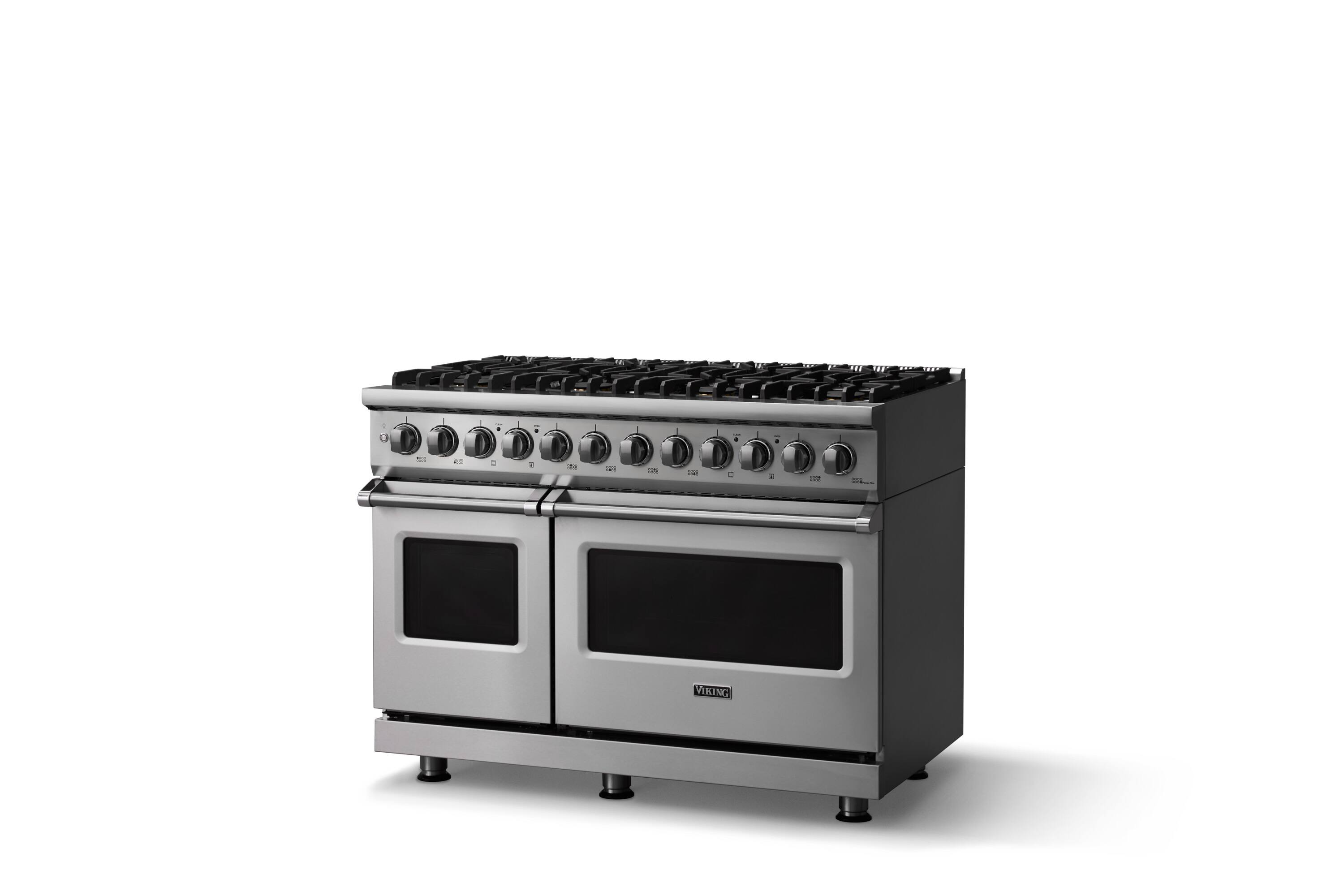 Angle. Viking - 48"W. Pro5S 7.3 Cu.Ft. Freestanding Self-Clean LP Sealed 8B LP Dual Fuel Convection Rng/Grdl-Stainless Steel - Stainless Steel.