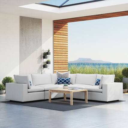Front. Modway - Commix 5-Piece Sunbrella® Outdoor Patio Sectional Sofa by Modway - White.