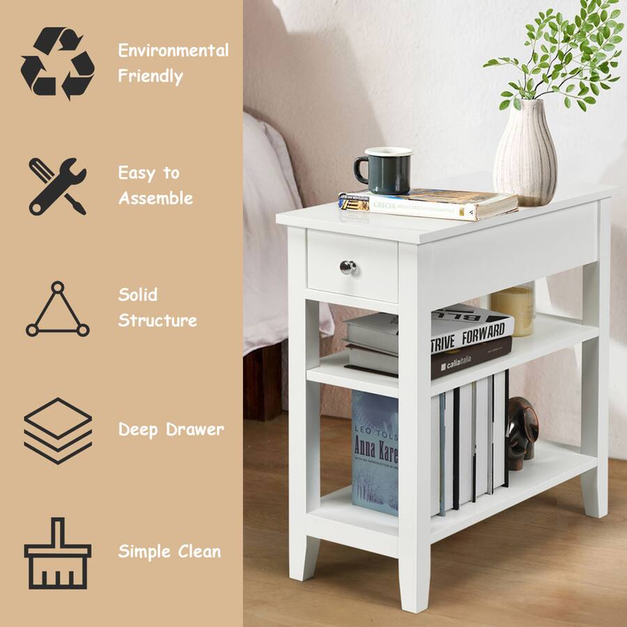 Gymax 3 Tier Nightstand Bedside Table Sofa Side End Table w/Double ...