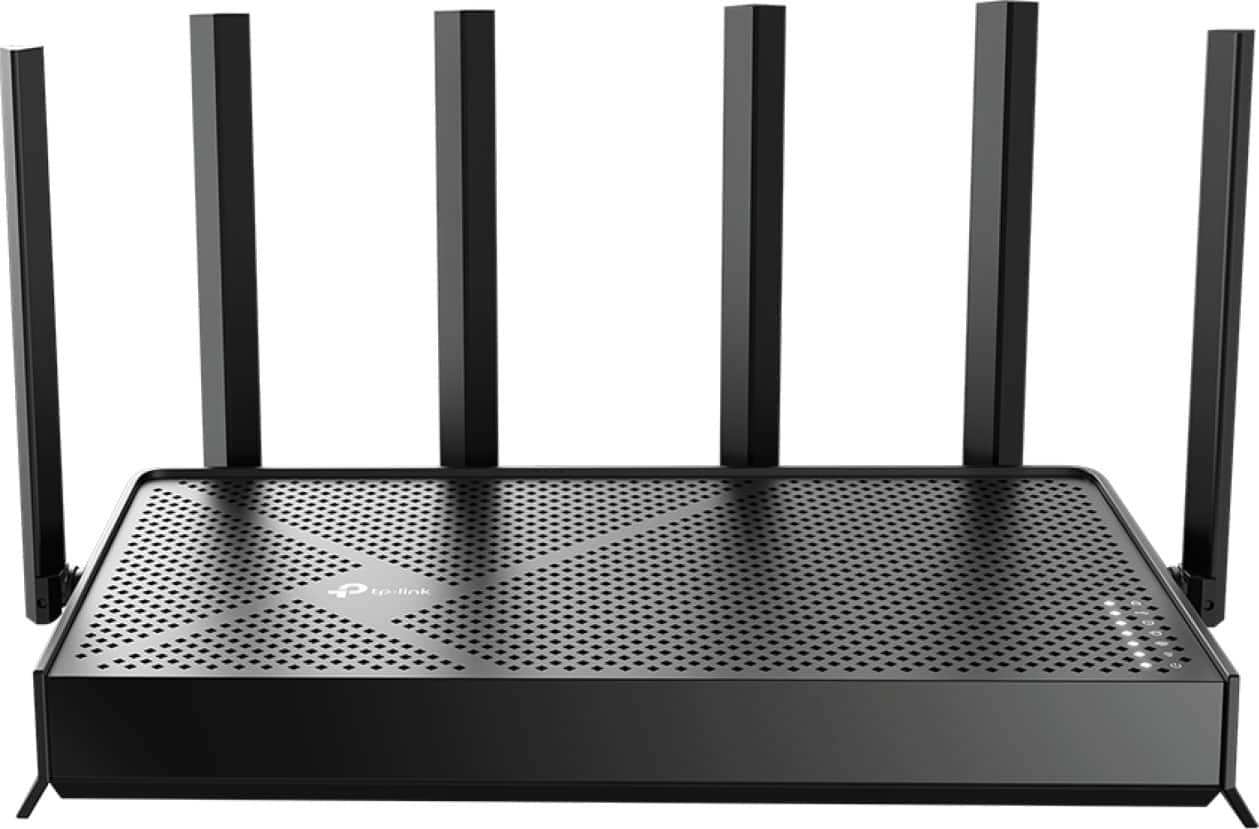 Front. TP-Link - Archer BE12000 Tri-Band Wi-Fi 7 Router - Black.