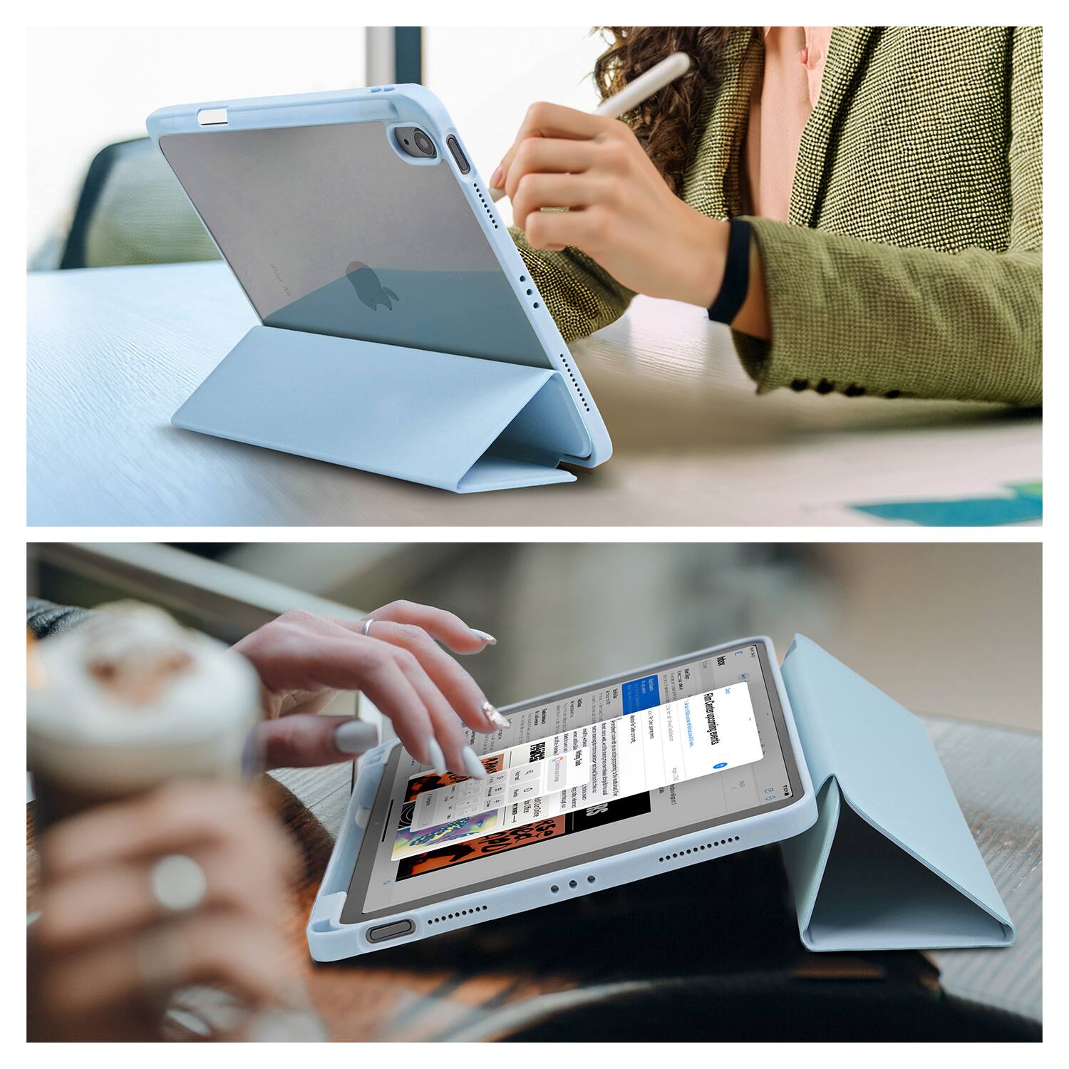 Angle. Vena - For Apple iPad Air 11 Inch Case Clear, iPad Air M3 Case 2025, Slim Trifold Stand, iPad Air 5th Generation Cover, Blue - Blue.