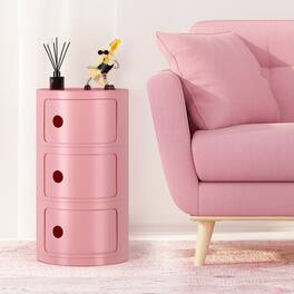 Oumilen - Modular Stackable Storage Cabinet - 3-Tier Rotating Drawer Unit for Bedroom and Living Room - Pink