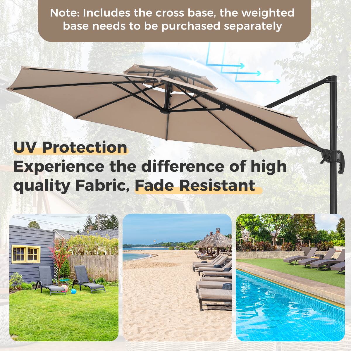 Note: Includes the cross base, the weighted base needs to be purchased separately

UV Protection  
Experience the difference of high quality Fabric, Fade Resistant
