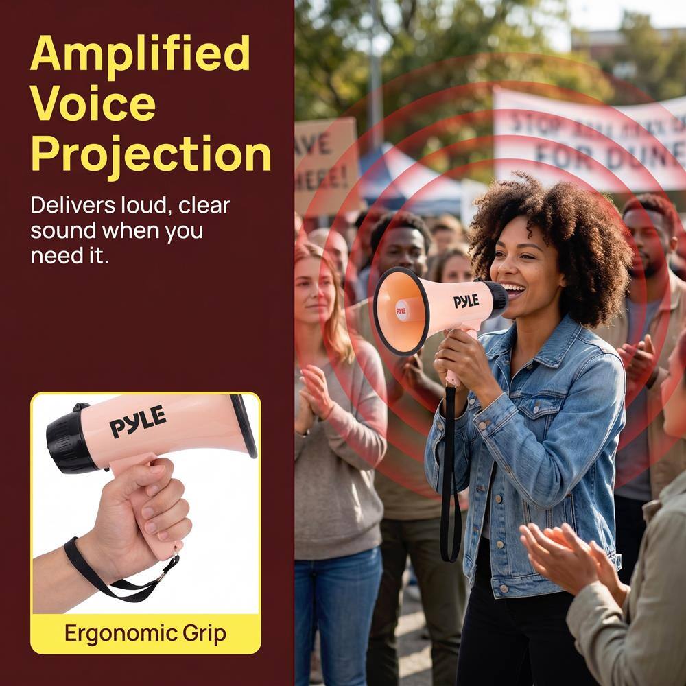 Amplified Voice Projection  
Delivers loud, clear sound when you need it.  

STOP FOR DUNE  

PYLE  
Ergonomic Grip