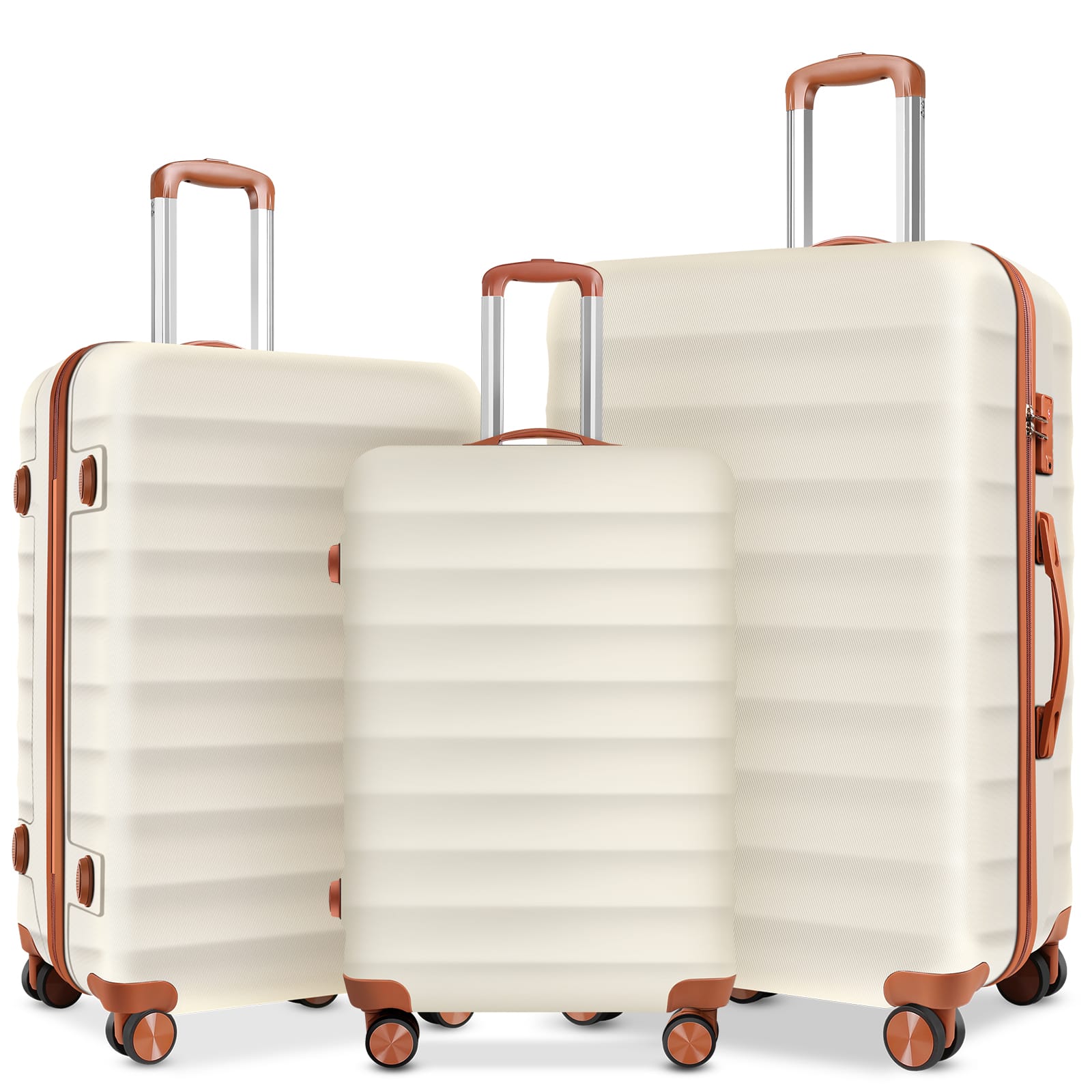 Sugift 3 Piece Hardshell Luggage Sets Checked Spinner Luggage Set