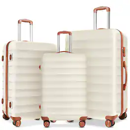Sugift - 3 Piece Hardshell Luggage Sets Checked Spinner Luggage Set with TSA Lock, YKK Zippers and PC+ABS Construction - Beige