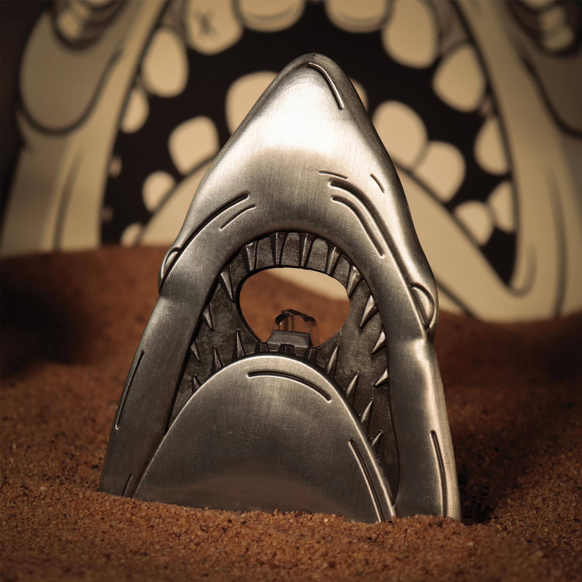 Alt View 3. Fanattik - Jaws 50th Anniversary Shark Magnetic Metal Bottle Opener - Silver.