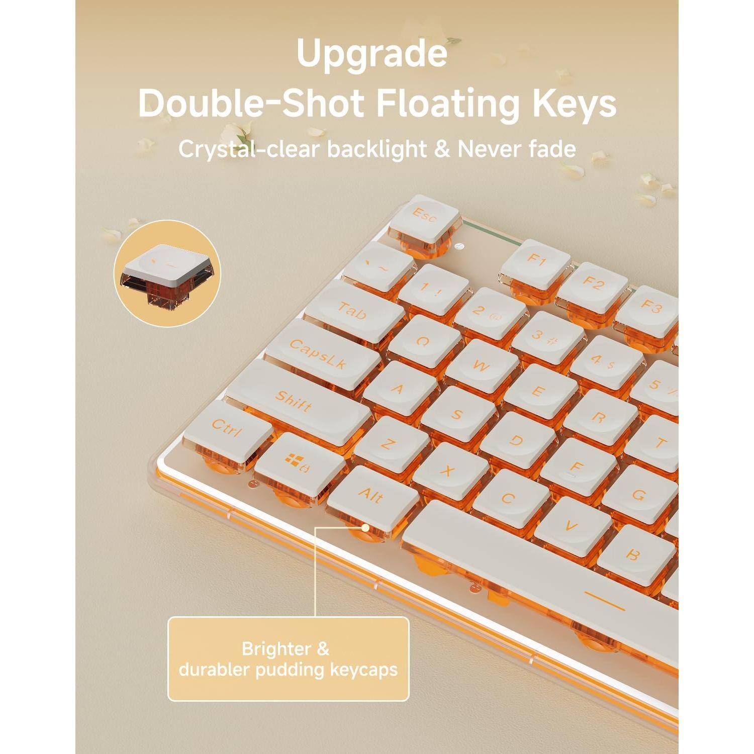 Upgrade Double-Shot Floating Keys  
Crystal-clear backlight & Never fade  

Brighter & durable pudding keycaps