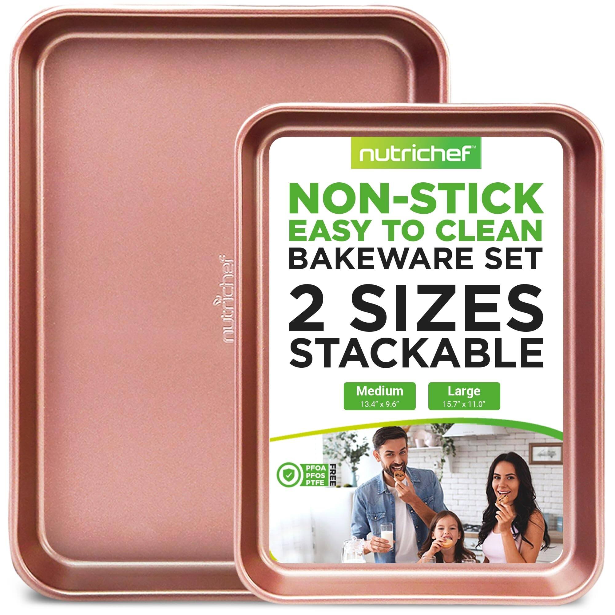 nutrichef NON-STICK EASY TO CLEAN BAKEWARE SET nutrichef 2 SIZES STACKABLE Medium Large 13.4" x 9.6" 15.7" x 11.0" PFOA PTFE PFOS FREE