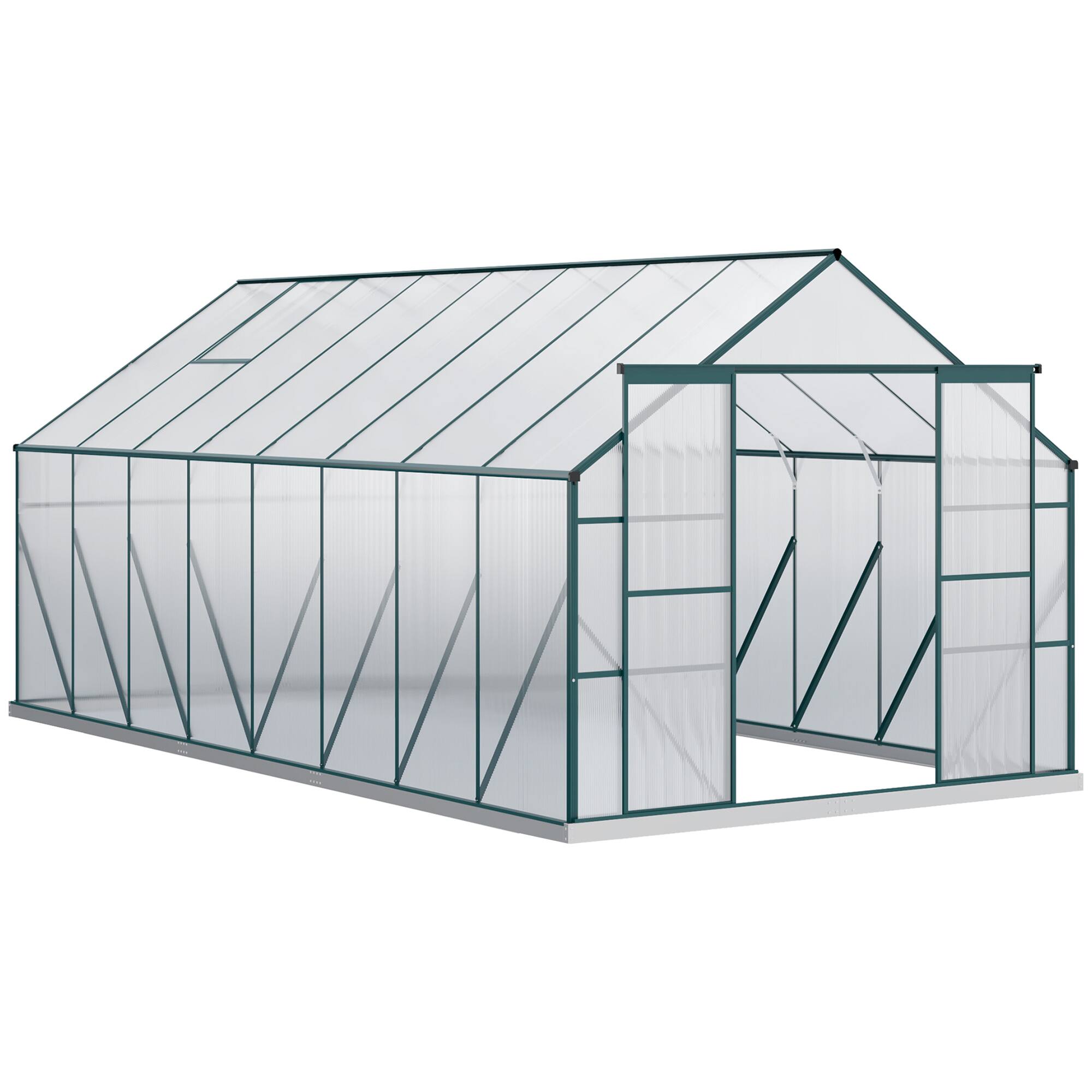 Outsunny - 16' x 8' Aluminum Greenhouse Polycarbonate Walk-in Garden Greenhouse Kit with Adjustable Roof Vent