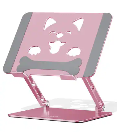 Front. HongFei - Laptop Stand for Desk-Adjustable, Foldable, Portable, Ergonomic Aluminum Notebook Riser with Cooling Vent for 10-17" - Rose Gold.