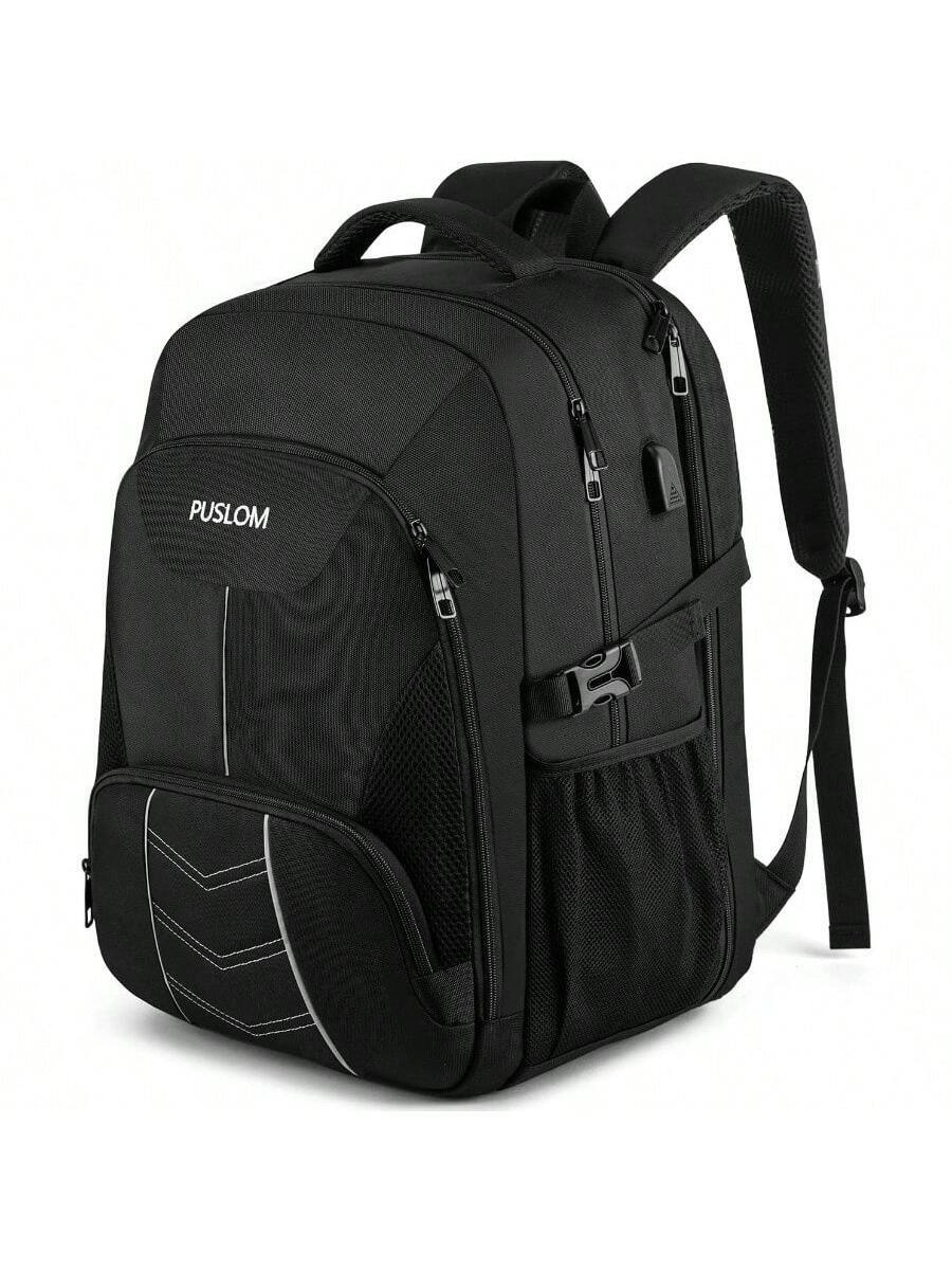 Live At Space - Large Backpack Men 55L, 18.4Inch Travel Laptop with Charging Port Business Flight Approved Carry On Backpack, TSA Big - 18.4 inches + Black