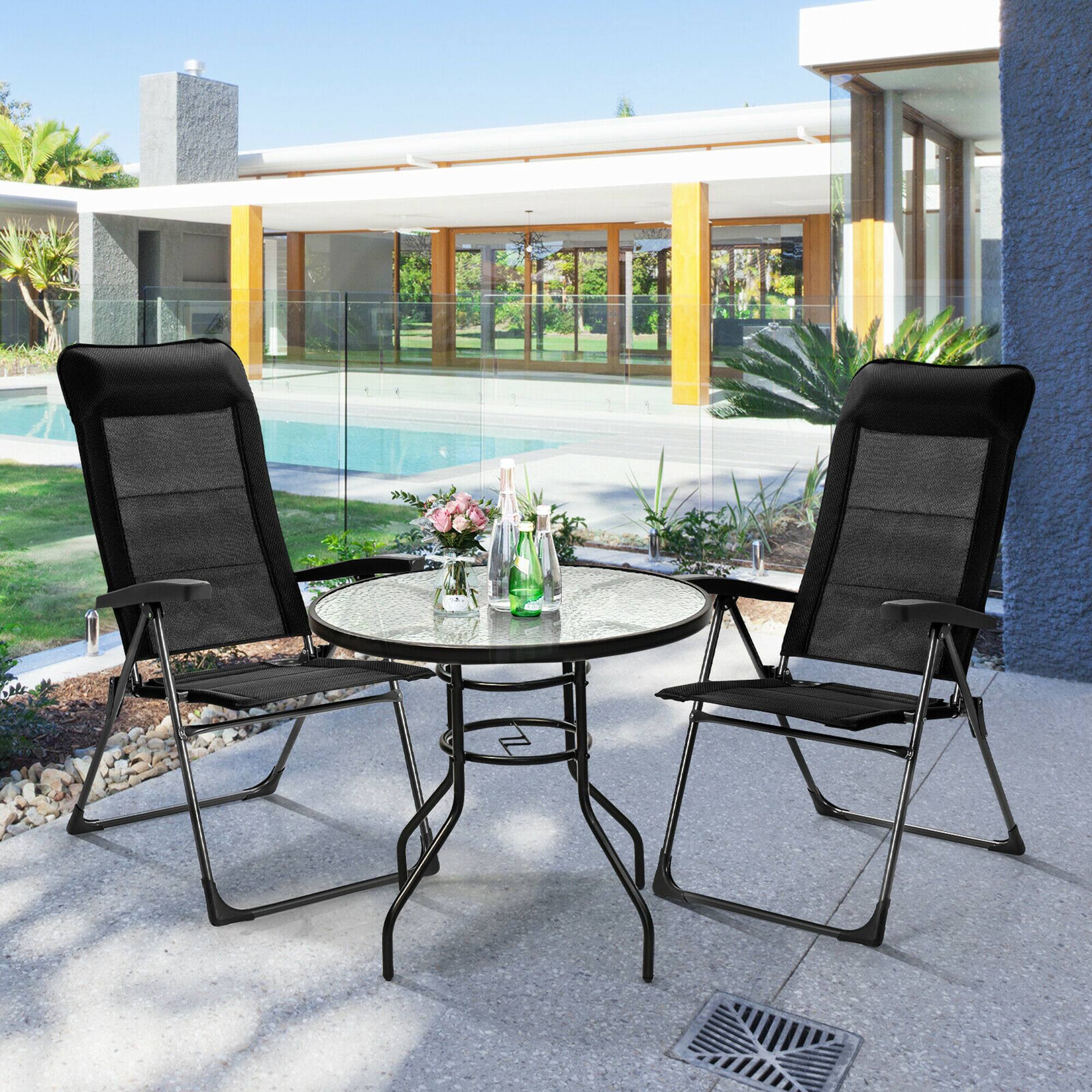 Alt View 1. Costway - Costway 4PCS Patio Folding Dining Chairs Portable Camping Headrest Adjust - Black.