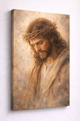 FC Design - Large Earthy Crown Of Thorns Reflective Jesus Canvas 24x36" Ready-to-Hang Religious Art Painting Home Wall Decor - MultiColor