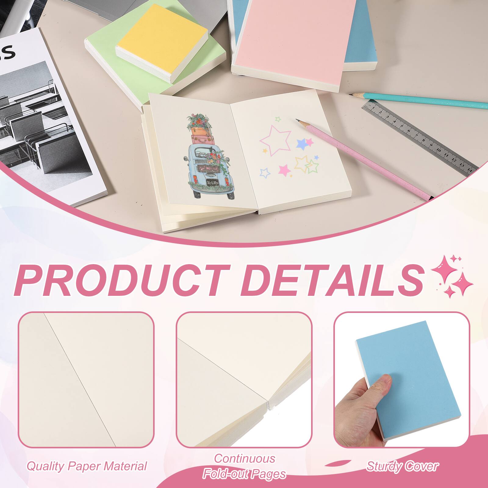 PRODUCT DETAILS

- Quality Paper Material
- Continuous Fold-out Pages
- Sturdy Cover