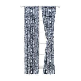 Ellis Curtain - Ellis Athens Printed Tile Design on a Ground 3" Rod Pocket Premium Tailored Pairs 100"x63" - Navy