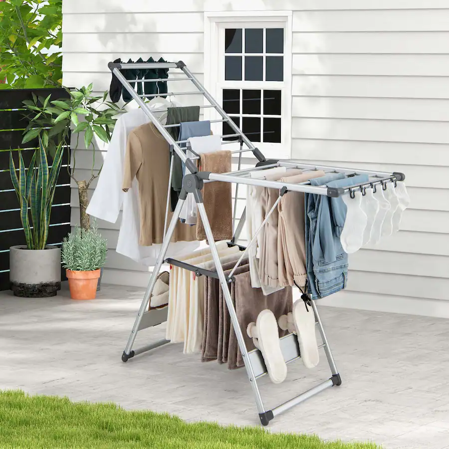 Costway 2 Layer Space saving Aluminum Drying Rack Collapsible Clothes ...