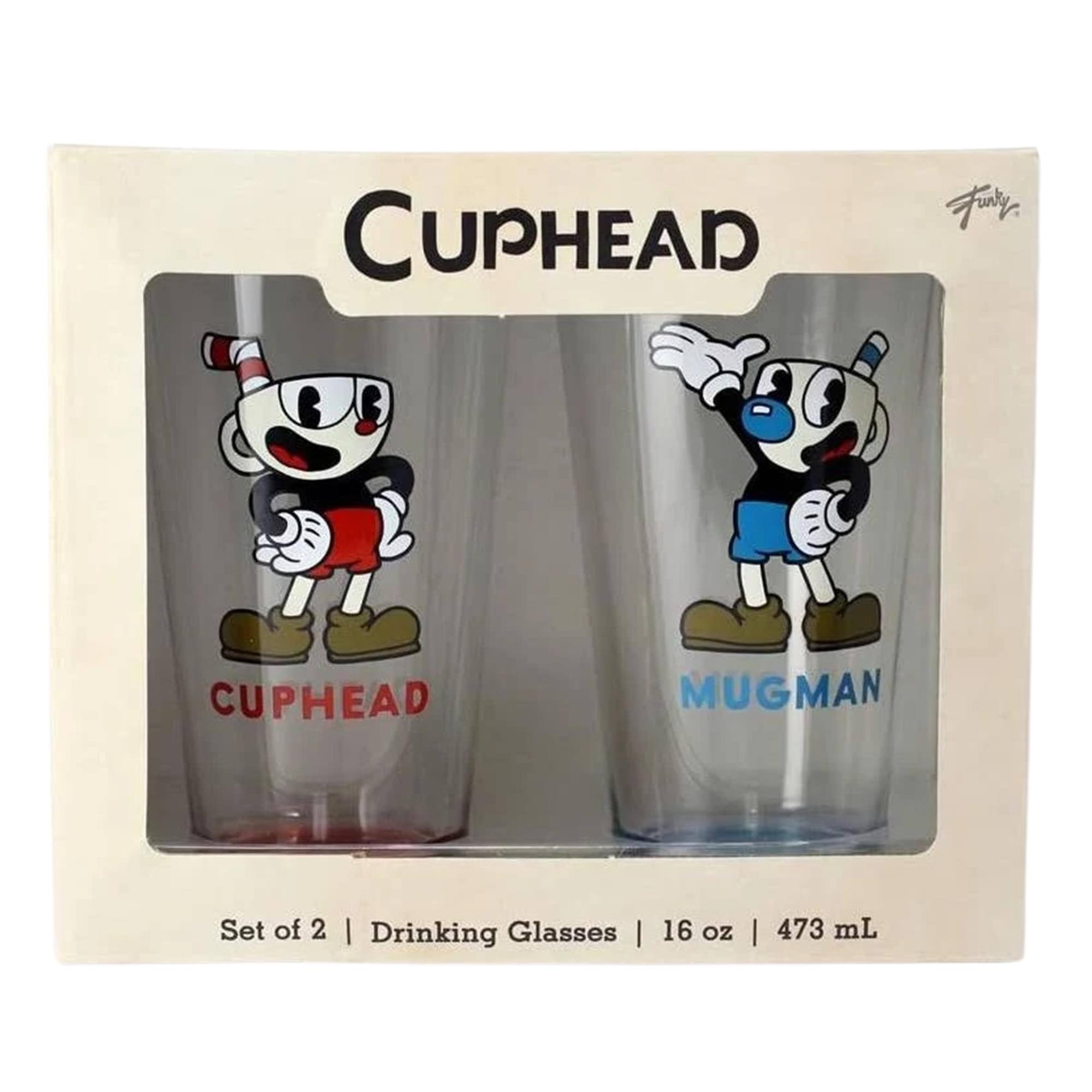 CUPHEAD Mugman Set of 2 Drinking Glasses | 16 oz | 473 mL