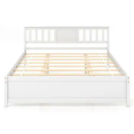Front. Kadyn - Platform Bed Frame Bedroom Bed FrameWooden Platform Bed with Headboard and Wood Slat Support WhiteQueen Size - White-Queen.