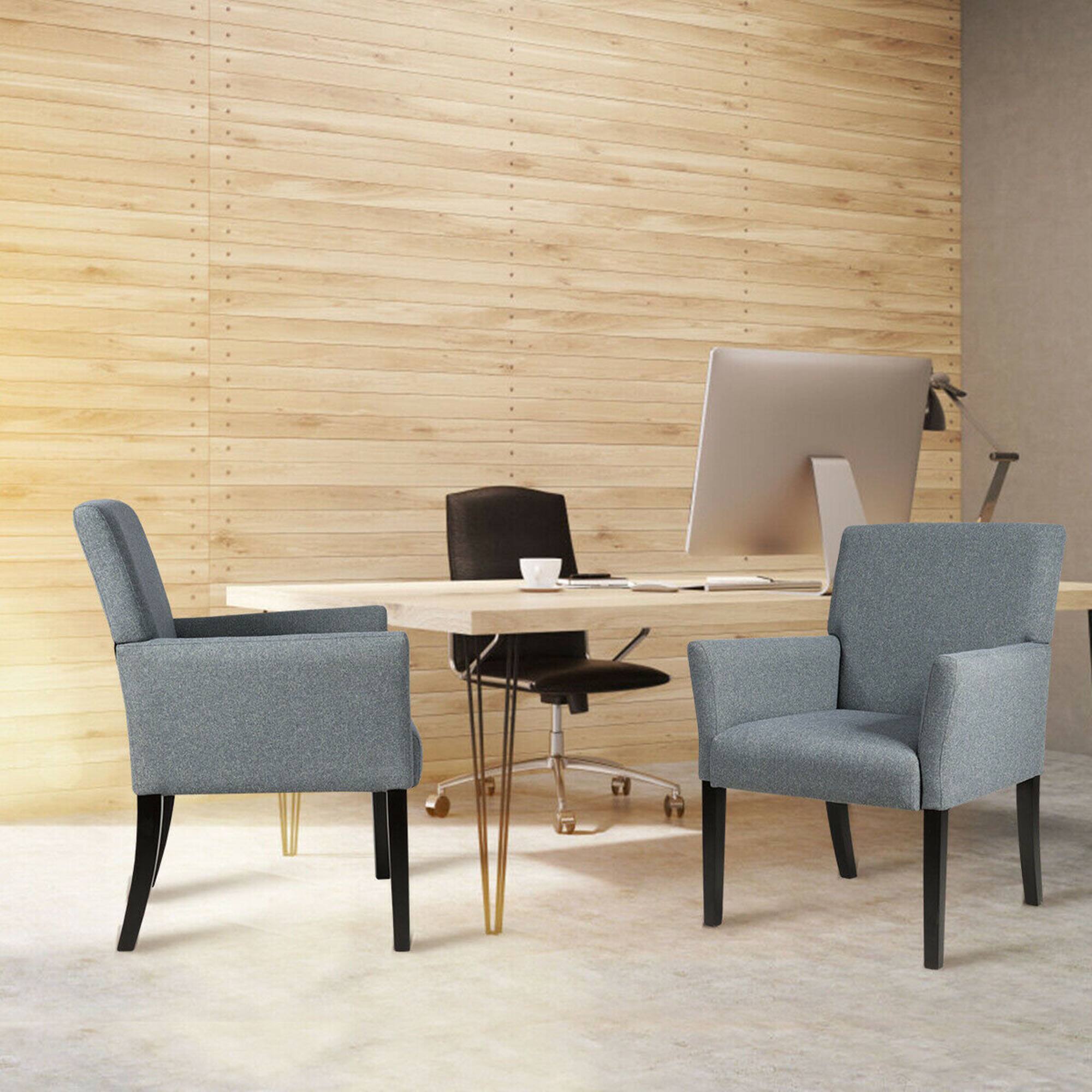 Alt View 3. Costway - Costway Set of 2 Arm Chair Guest Chair Home Office w/ Wooden Legs - Gray.