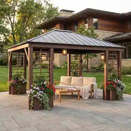 SUNJOY - 13.3 ft. x 14.8 ft. Wilmington Hardtop Gazebo - Brown