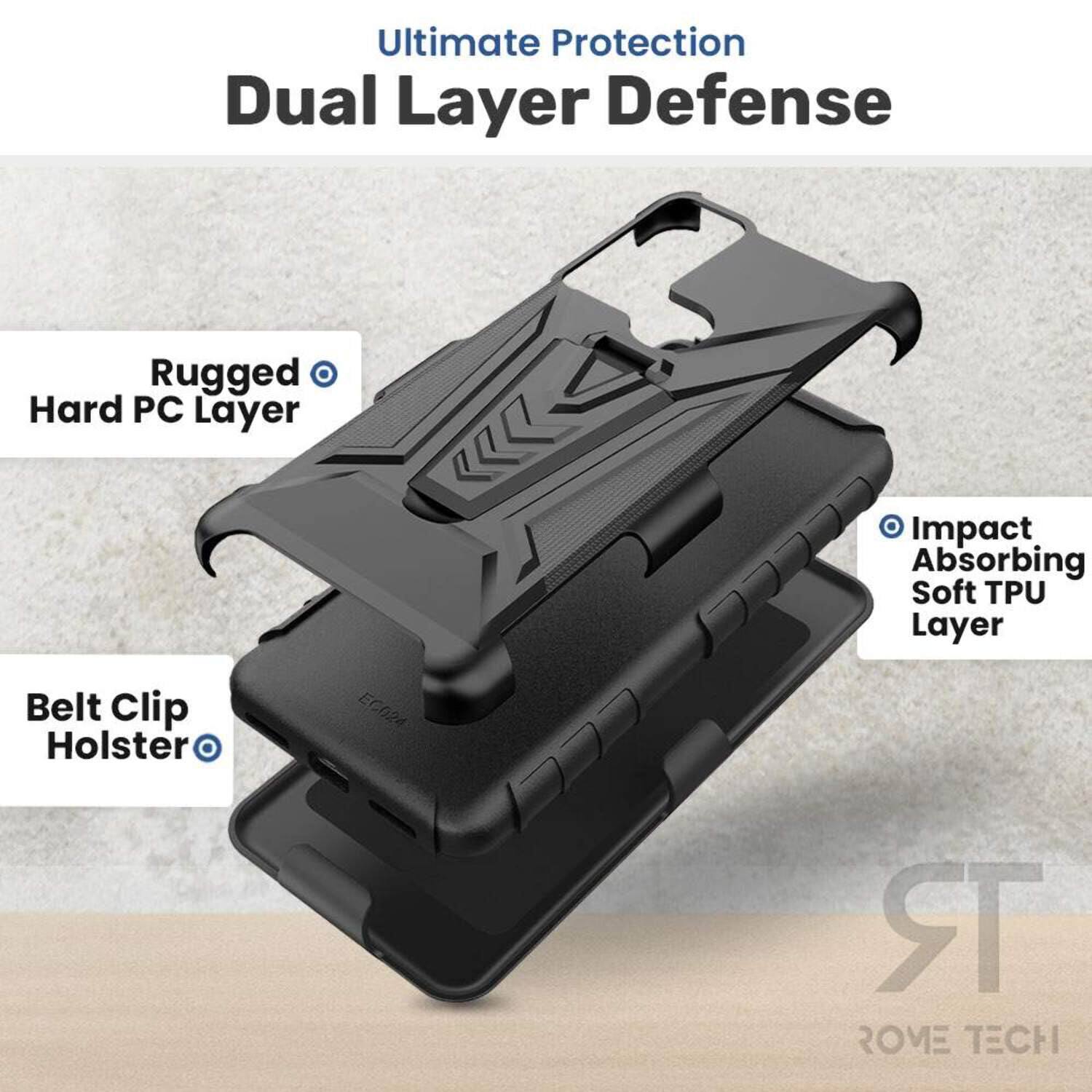 Ultimate Protection Dual Layer Defense  
Rugged Hard PC Layer  
Impact Absorbing Soft TPU Layer  
Belt Clip Holster  
EC024 R  
ROME TECH