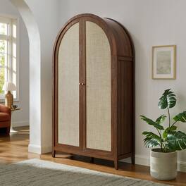 Calista 79" Tall Wide Rattan Arched Storage Cabinet by Modway - Walnut
