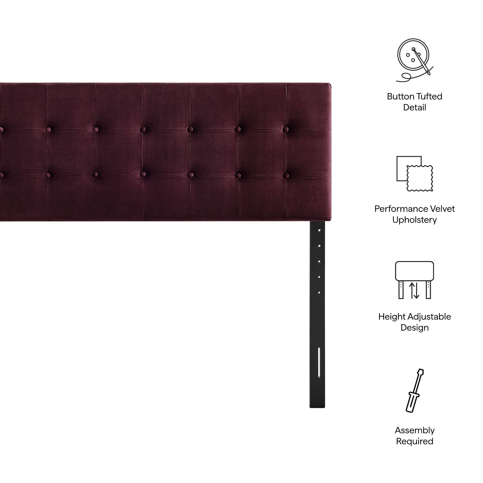 Button Tufted Detail  
Performance Velvet Upholstery  
Height Adjustable Design  
Assembly Required