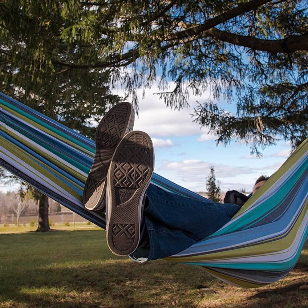 Alt View 2. Vivere - Vivere Brazilian Style Double Outdoor Cotton Hammock with Carry Bag, Cayo Reef.