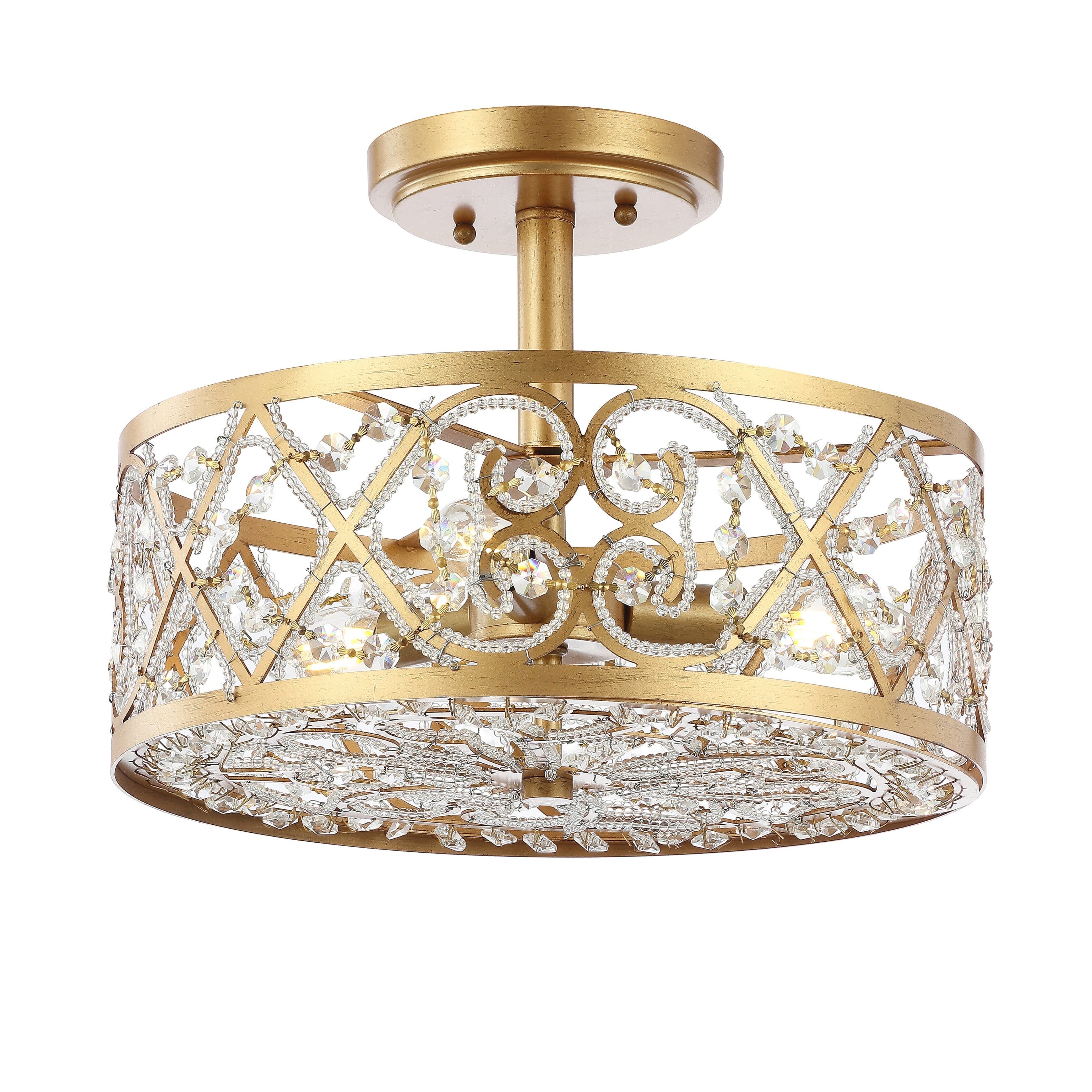 Jonathan Y - Leila 3-Light 13.25" Iron/Crystal Modern Glam LED Flush Mount - Gold