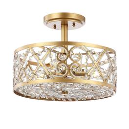 Jonathan Y - Leila 3-Light 13.25" Iron/Crystal Modern Glam LED Flush Mount - Gold